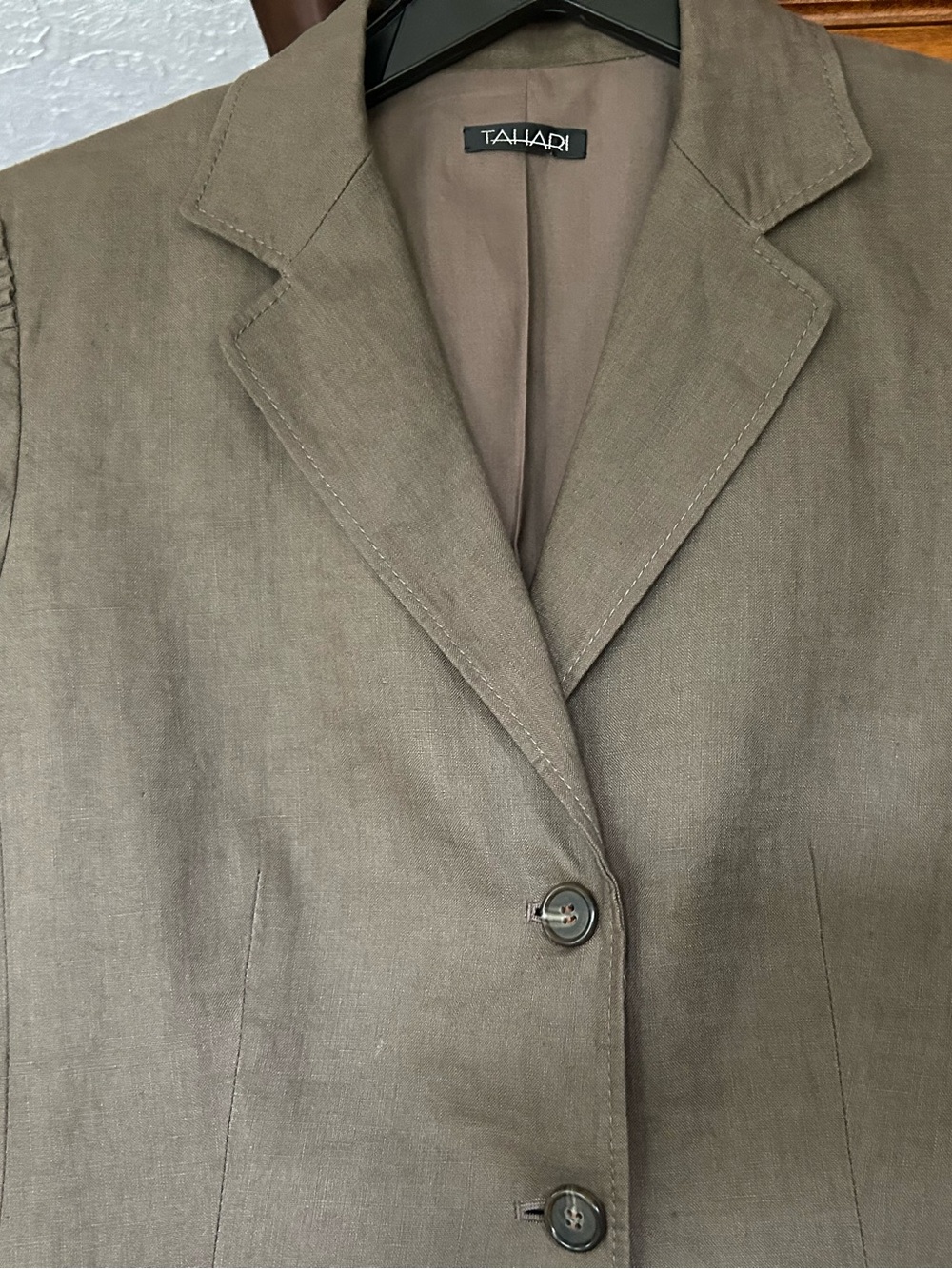 Tahari Olive/Brown Java(Neutral)Short-Sleeve Notch-Lapel Stitching Design Blazer - Picture 8 of 16